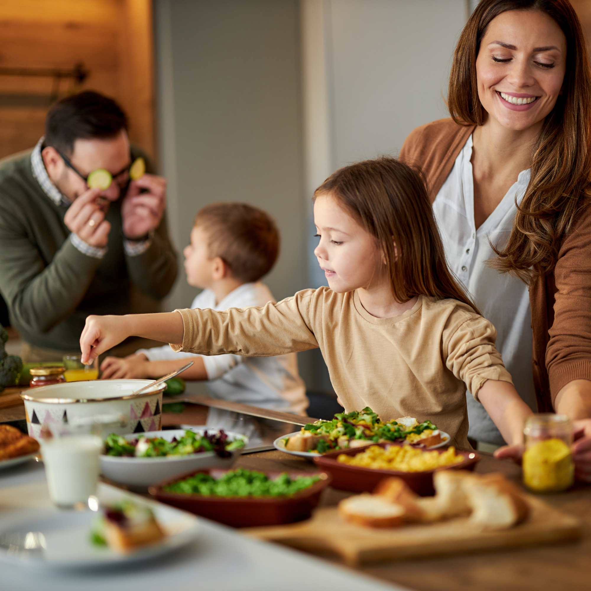 A family cooking together.